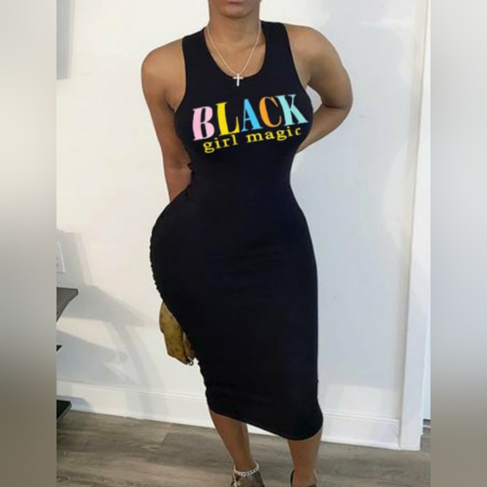 Black Mid-Calf BLACK GIRL MAGIC Maxi Dress